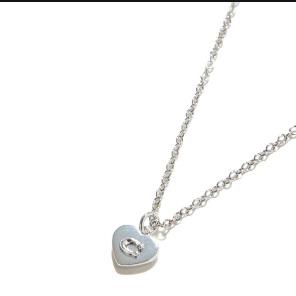 Coach Necklace with Heart-Shaped Pendant- Silver